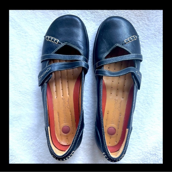 Clarks Unstructured Mary Jane Flats Womens Size 9 Navy Leather Loafers Mocs - Picture 3 of 14